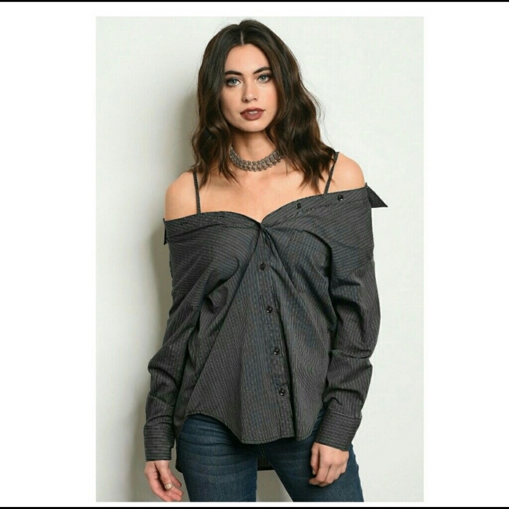 Black/white striped off the shoulder shirt
